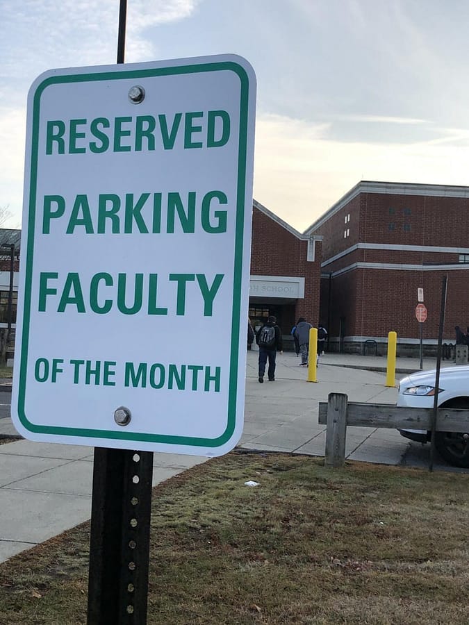 DHS Student of the Month and Teacher of the Month get prime parking spots.