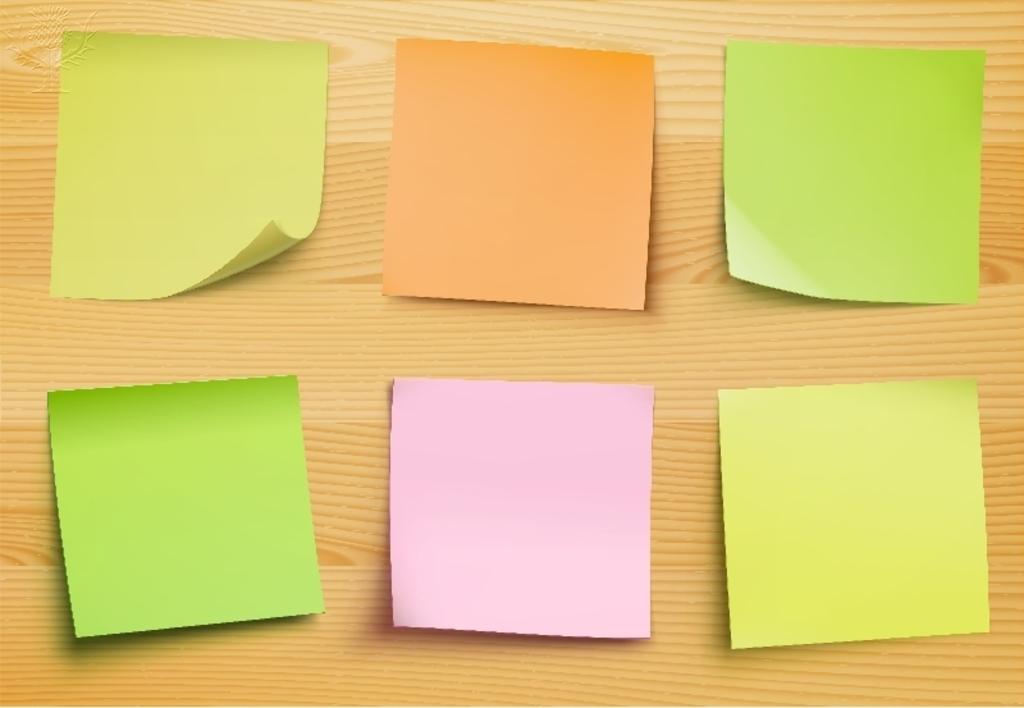 Vector collection of post it notes in several colors on the wooden plate for your own text or image